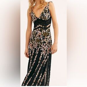 Free People Claire Black Floral Midi Dress Size Medium